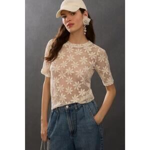 Porridge Anthropologie Daisy Sheer Lace Tee Size L
